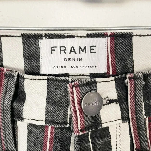 FRAME Le Sylvie Band Stripe Straight Leg High Rise Raw Hem Jeans Waist 26” - Picture 3 of 7